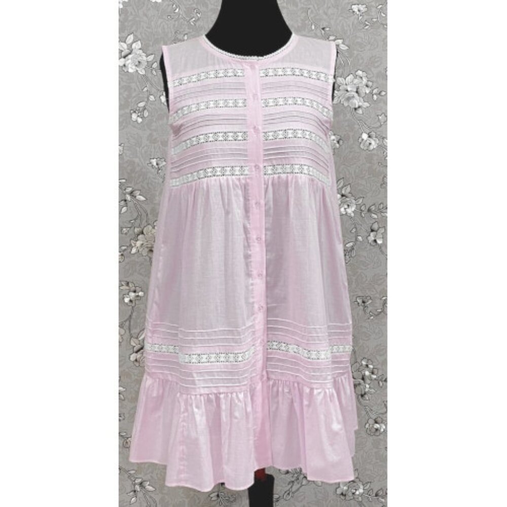 Victorian Cotton Pale Pink Nightgown Eyelet Lace Ruffle Hem SoieRose SR1135